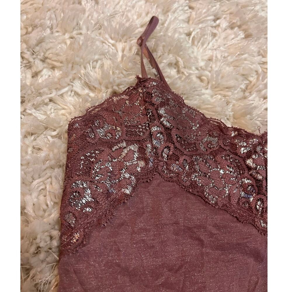 Vanity Y2K Purple Spaghetti Strap Glitter Lace Trim Vintage Camisole Bedazzled - Picture 9 of 10